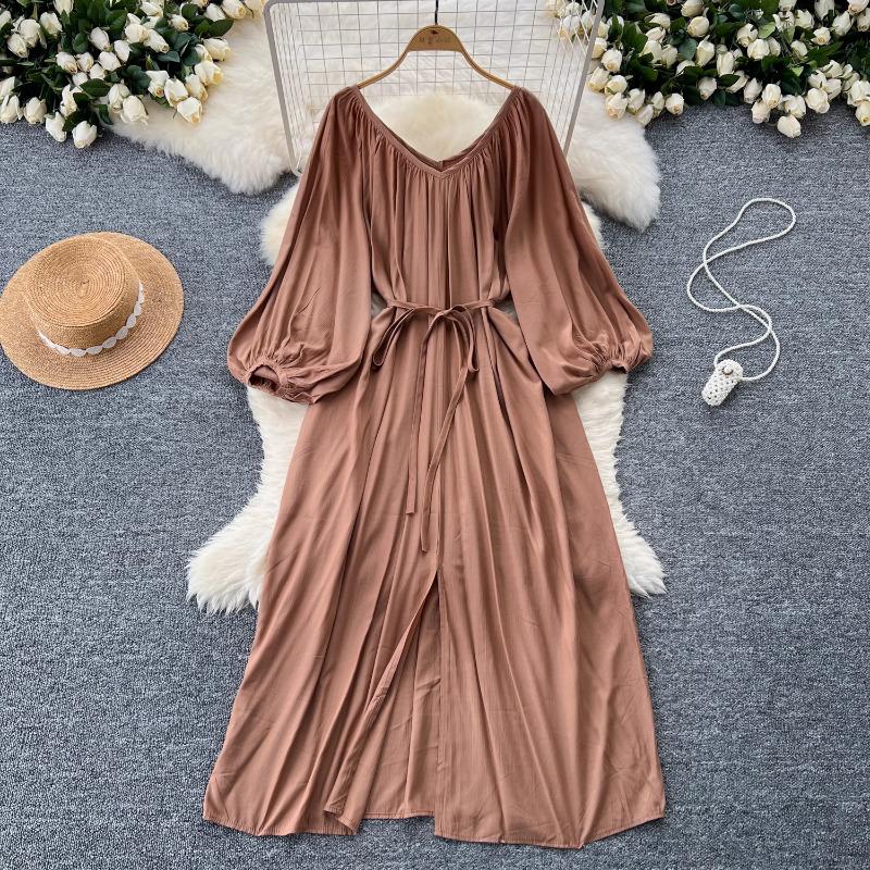 Элегантные нежные платья с рукавами-фонариками Y2k, стройная талия, кружевное платье для женщин, летнее, средней длины, со сборками, Vestidos Mujer