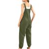 Women's Fashionable Casual Solid Color Sleeveless Vest Cotton Linen Jumpsuit Pocket Overalls