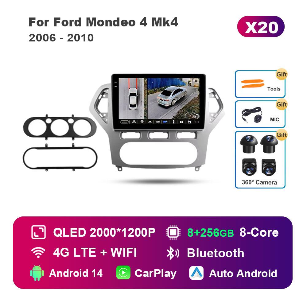 Автомагнитола с интеллектуальной системой Android 14, мультимедийный плеер для Ford Mondeo 4 Mk4 2006 - 2010, сенсорный экран, 4G, WiFi, BT, GPS, Navi