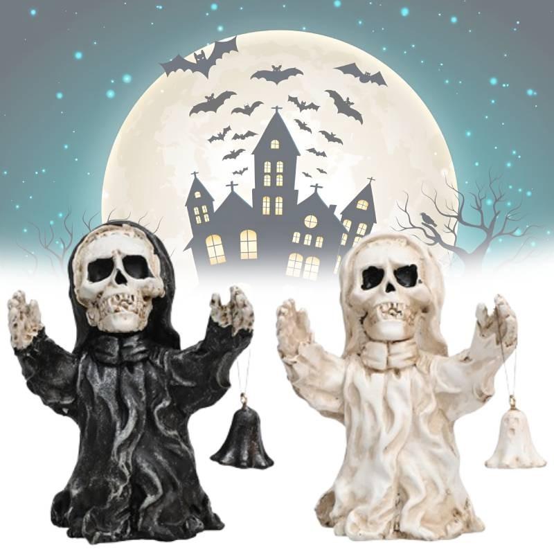 Уникальное Хэллоуинское полимерное украшение в виде скелета-призрака с ручным колокольчиком для жуткой атмосферы