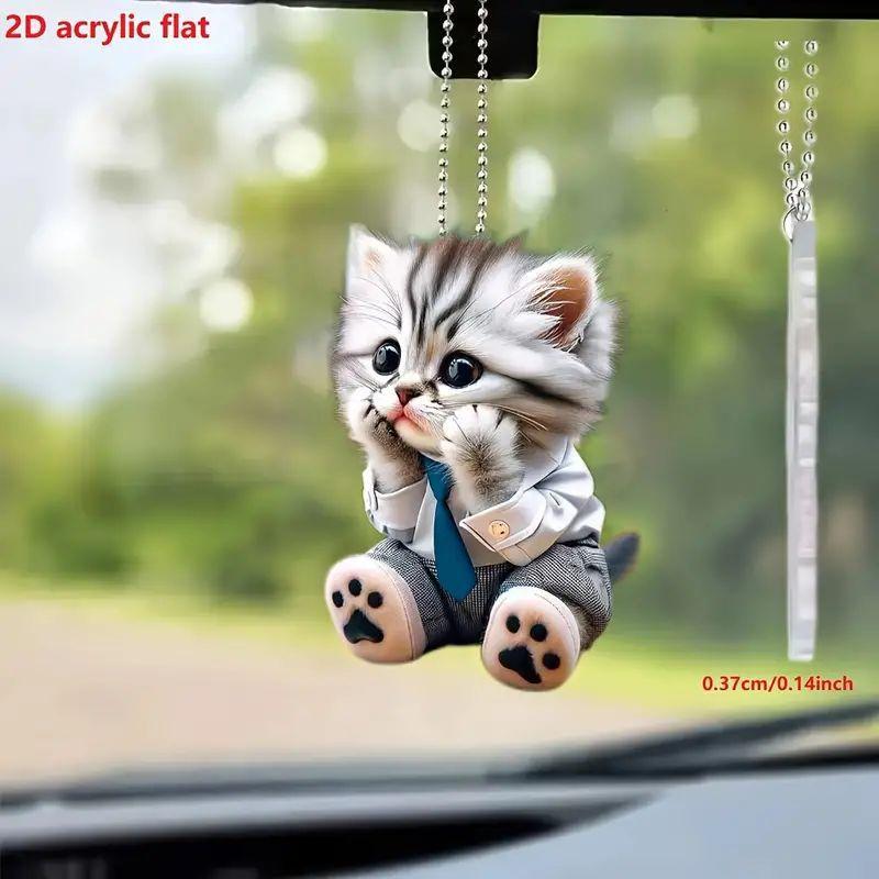 Car Rearview Mirror 3d Cat Hanging Pendant Animal Shape Ornaments Backpack Accessories Cretive Adorns Decorative Decor for Car
