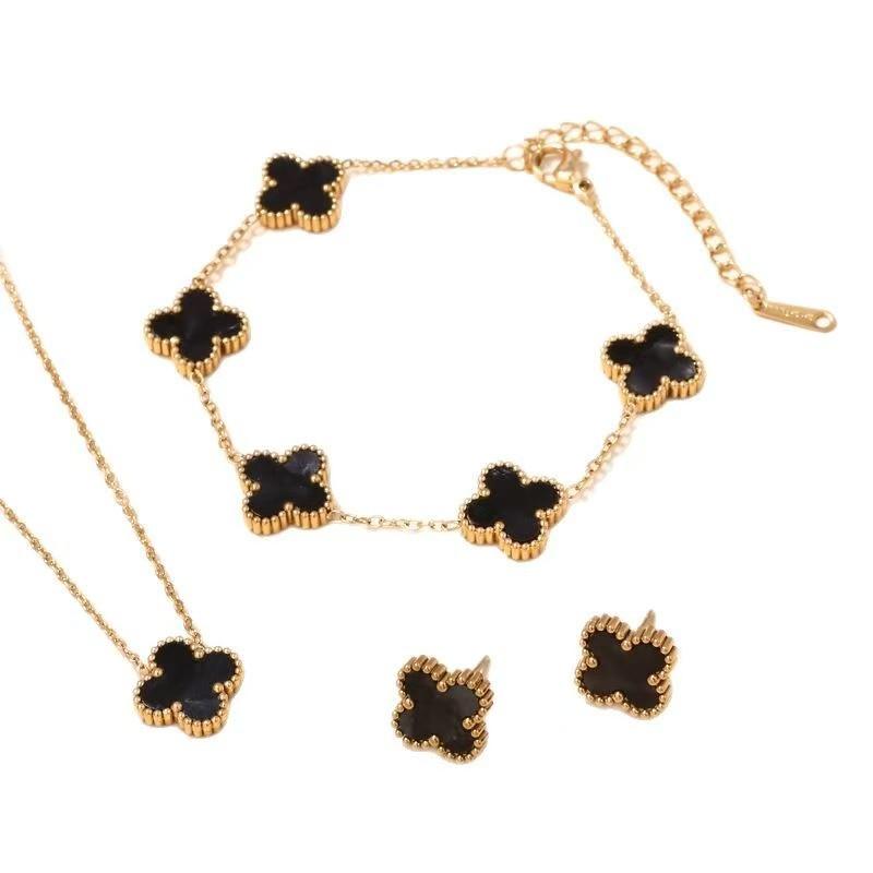 Комплект из 3 шт., ожерелье с клевером, женская титановая сталь, не выцветающая, модная универсальная цепочка на ключицу, браслет, серьги