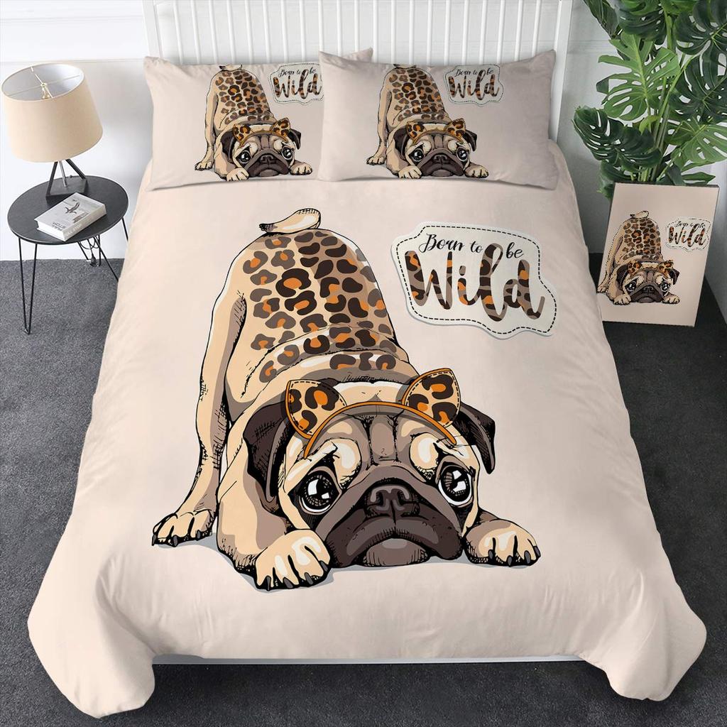 Милый Постельный Комплект с Принтом Собак Щенок Животное Пододеяльник Набор 2/3 шт. Акварель Пастель Покрывало с Принтом Собачьей Лапы Любитель Собак Мопс Комплект для Кровати