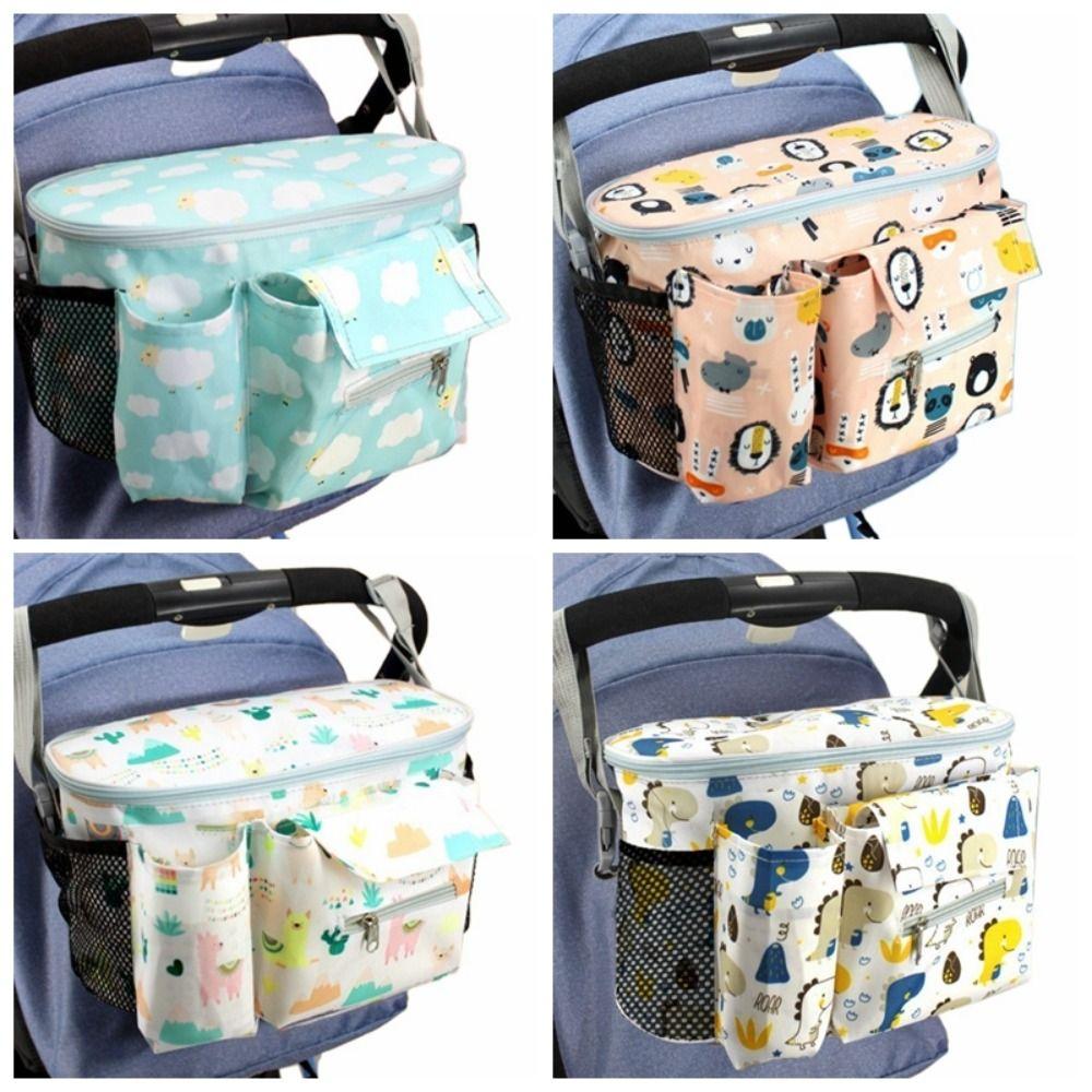 Large Capacity Baby Stroller Bag Printed Hanging Carriage Bag Infant Nappy Bags