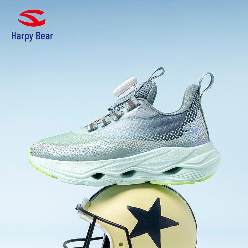 Happy Bear Boys' Lightweight Double Mesh Running Shoes with Rotating Buckle & Shock Absorption, Breathable & Trendy Design.