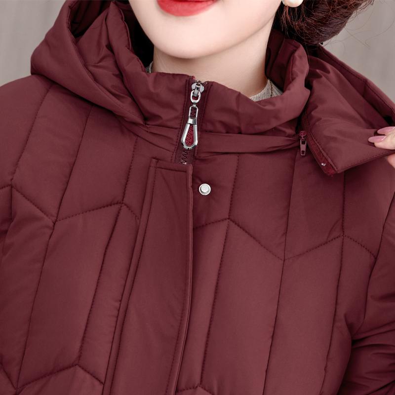 Plus Size XL-5XL Middle Age Woman Winter Coats Hooded Elegant Loose Thick Warm Parkas Female Jacket