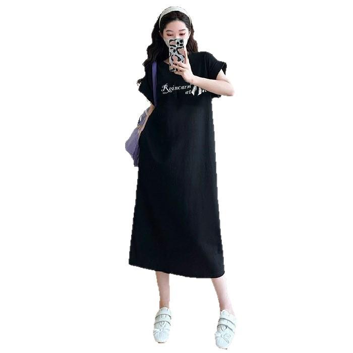 Юбка-футболка с короткими рукавами для женщин, летняя длинная юбка, которая закрывает живот и делает фигуру стройнее, повседневное платье длиной выше колена в стиле ниши