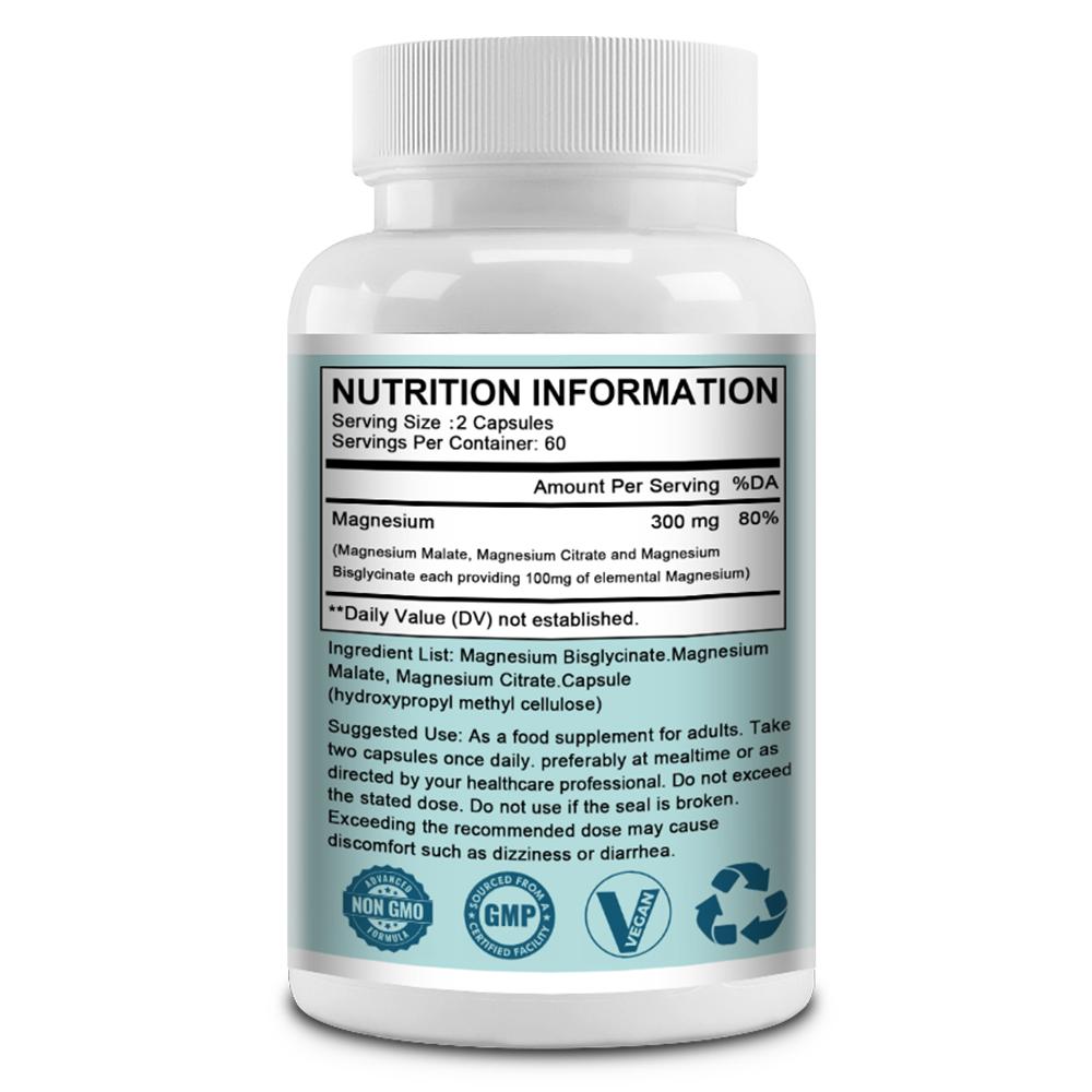Triple Magnesium Complex 300 Mg Dietary Supplement, 120 Capsules Per Bottle