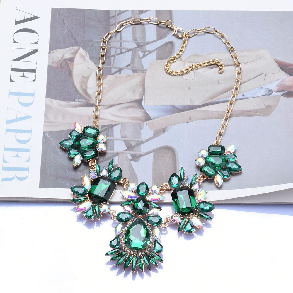 Ожерелье из цветного сплава драгоценных камней, женское, преувеличенная цепочка из сплава с бриллиантами разных цветов