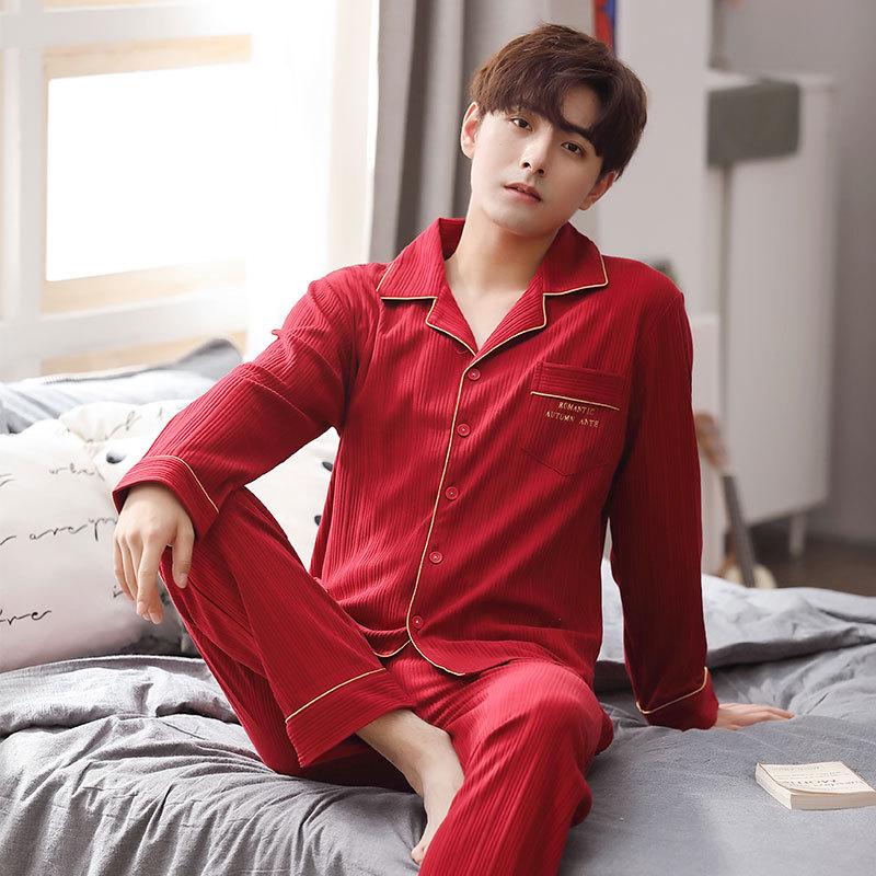 Парные пижамы женские из чистого хлопка с длинным рукавом свадебные свадебные красные праздничные хлопковые комплекты для отдыха