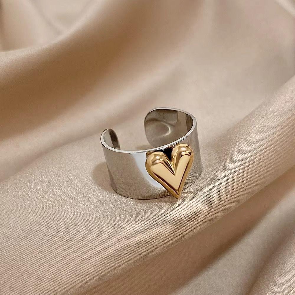 Smooth Love Heart Opening Ring Stainless Steel Finger Ring Heart Shaped Ring Valentine's Day