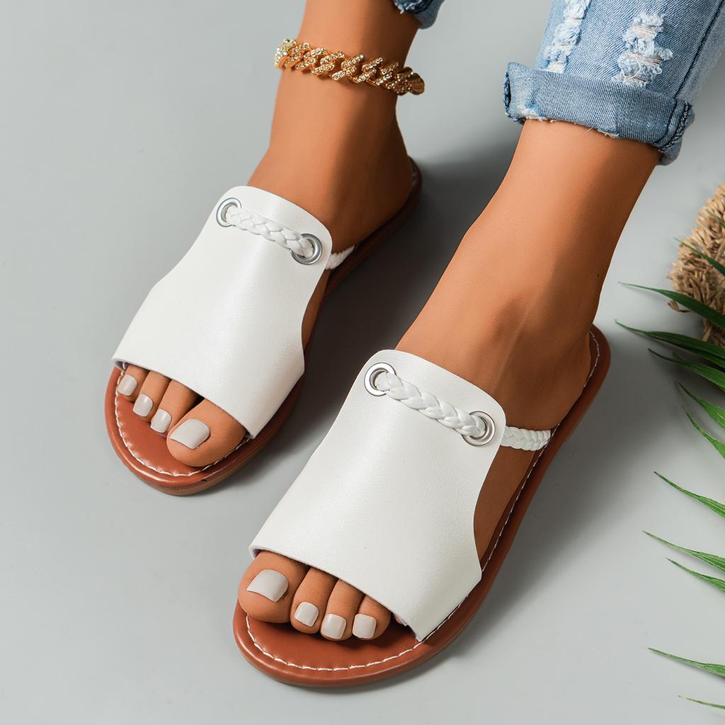 2024 Summer New Outwear Women Large Slippers Fashion Open Toe Solid Color Sexy Versatile Comfortable Women's Single Shoes