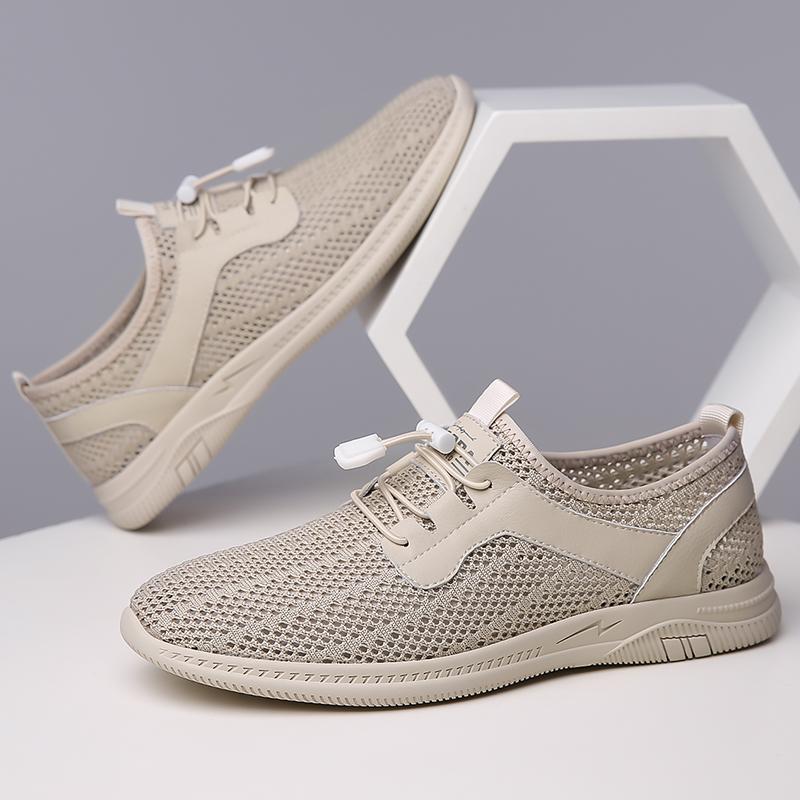 Новые дизайнерские дышащие мужские сетчатые повседневные туфли с массажной подошвой, рабочие туфли для поездок на работу, мужские повседневные туфли для вождения с вырезом