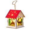 Wooden Christmas Decor with LED Light 3D Carved Hanging Wood Star/Village House/Bell/Gift Box Ornament for Xmas Tree Decor