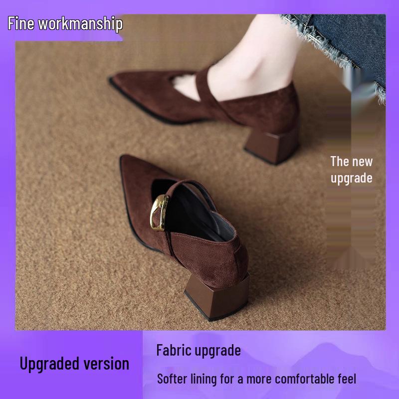 Французские ретро туфли Мэри Джейн на высоком каблуке - Изысканный стиль Весна/Осень 2025 для женщин с острым носком, идеально подходят к юбкам.