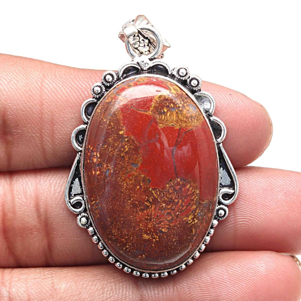 Pendant Bird Eye Jasper Gemstone Handicraft Valentine'Day Silver Jewelry 2"