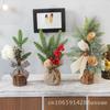 25cm Mini Christmas Tree Decorations Potted Desktop Window Festive Scene Red Fruit Style Cotton Wooden Flower Wrought Iron Art