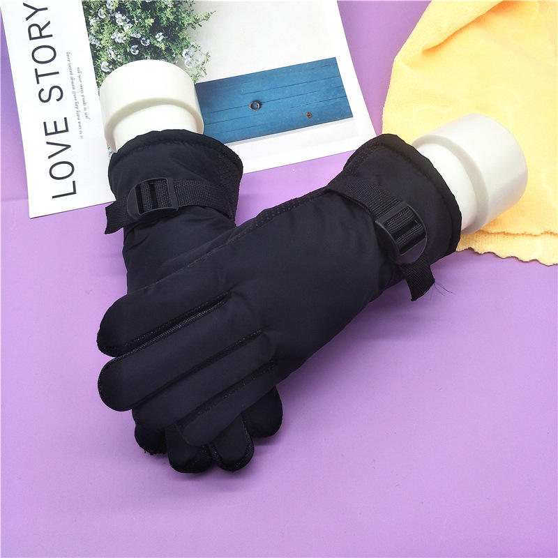 Children's Gloves Winter Warm And Thick Ski Gloves Solid Color Cold Proof And Warm Cycling Gloves With Fleece