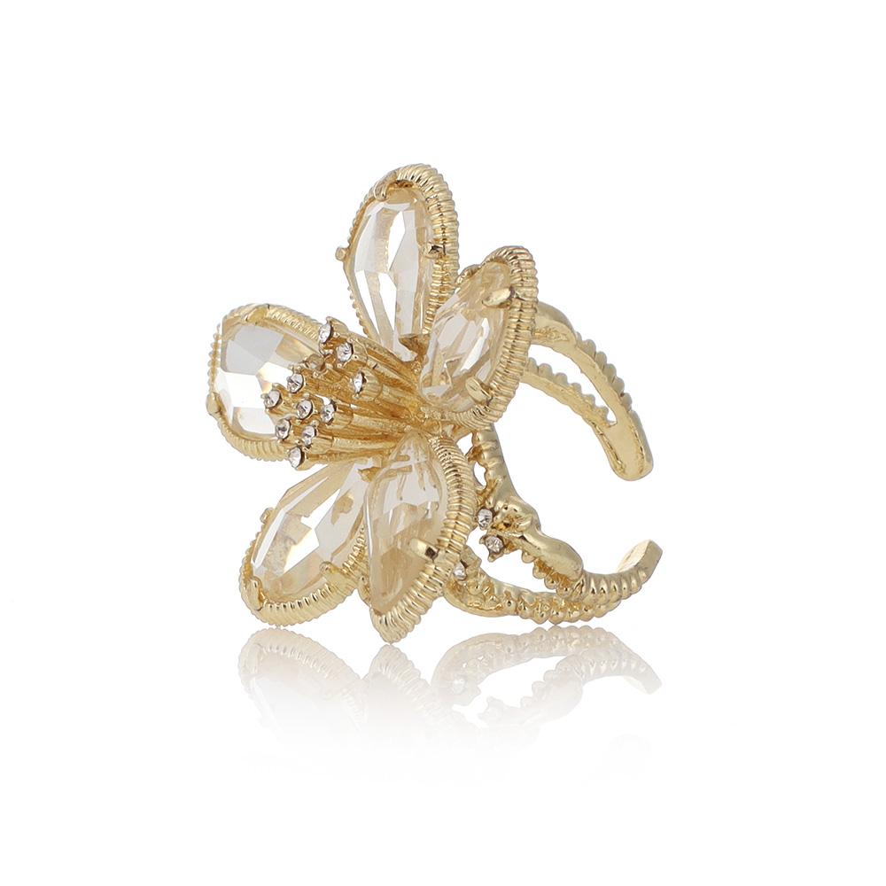 Single Exaggerated Luxury Rhinestone Flower Big Flower Crystal Ring Open Adjustable Fairy Ring
