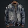 Ретро Мужская Джинсовая Куртка с Воротником-стойкой - Весна/Осень Модный Мотоциклетный Стиль