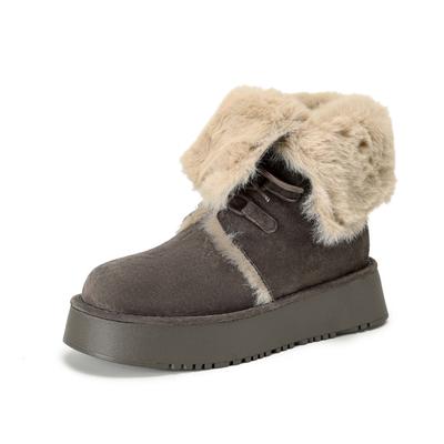 Зимняя обувь из коровьей замши, нубука, меха, женские зимние ботинки, согревающие ботинки на шнуровке европейского дизайна