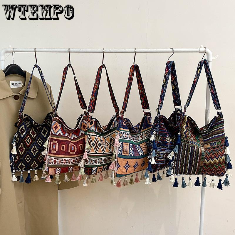 Вместительная сумка с богемной кисточкой, этническая сумка-тоут, сумка через плечо на одном плече