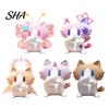 Playful Cat Decor with Stars Cute 3D Printed Figurine, Cartoon Desk Ornament Mouth Covering Figurine for Design, Compact Dancing Kitten Statue