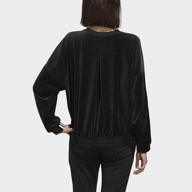 adidas Women's Black Velvet Crew Neck Loose Casual Sports Sweatshirt FI9254