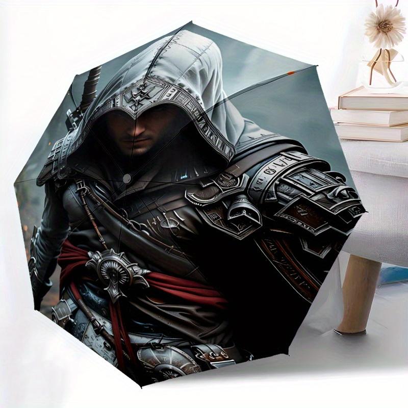 1 шт. Складной зонт Assassin's Creed, Компактный дорожный зонт с 8 спицами, Прочный пластиковый и железный каркас100