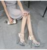 190 Series 14.5cm Heel 4.5cm Platform  Sexy Thin Heel Waterproof  Sandals Transparent Crystal Shoes Wedding Red LFD