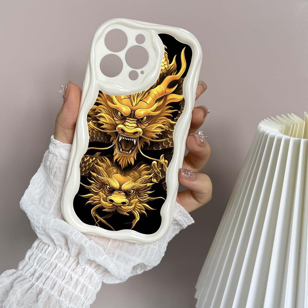 Волнистый чехол для телефона N34 с дизайном «Год Дракона» для iPhone 15 14 13 Pro Max Samsung S24 S23 Ultra A54 A14 A12 Xiaomi Redmi 13C, мягкая задняя крышка Huawei