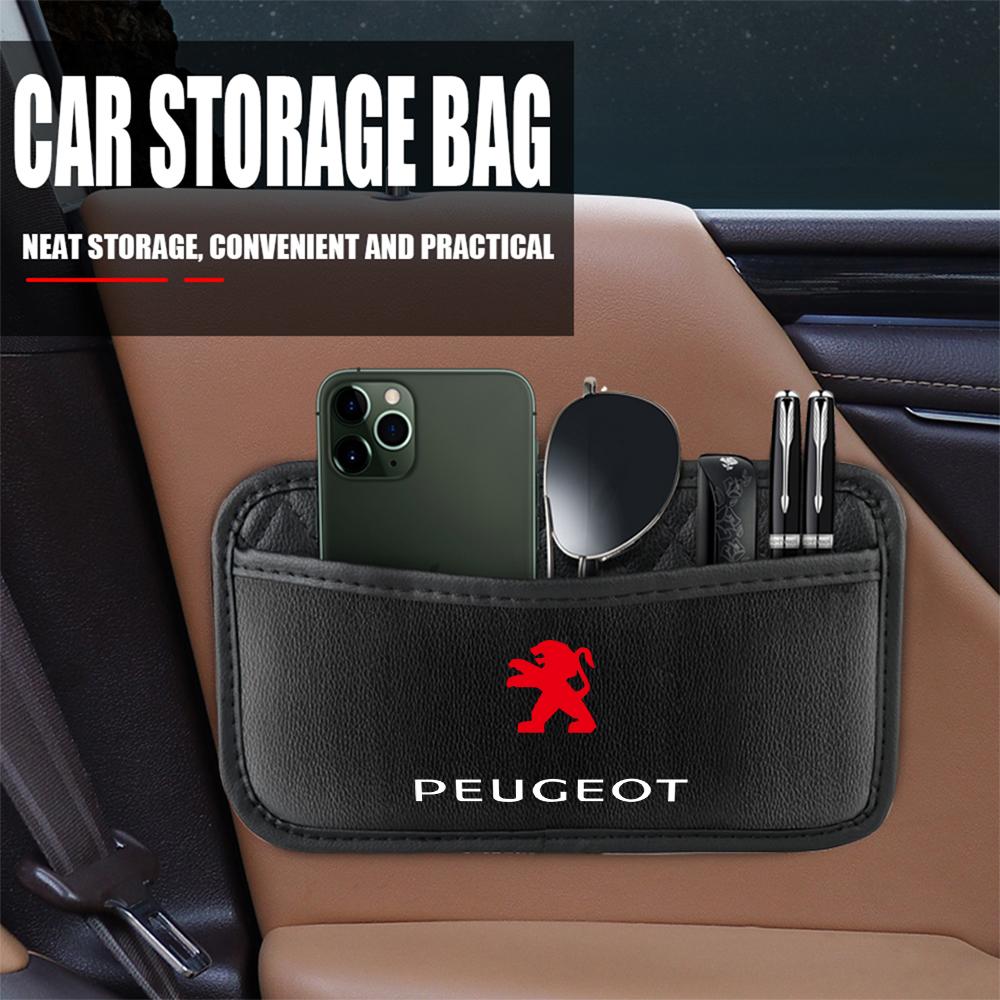Black PU Leather Car Organizer Pocket Bag Interior Accessories For Peugeot 208 3008 308 2008 207 107 508 607 106 406 407 307 206