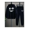 Черный мужской базовый эластичный спортивный костюм с капюшоном и принтом зверя, черный мужской комплект из хлопка с принтом