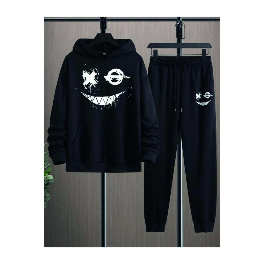 Черный мужской базовый эластичный спортивный костюм с капюшоном и принтом зверя, черный мужской комплект из хлопка с принтом