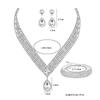 Water Drop Necklace Earring Bracelet Set With Zirconia For Bridal Wedding Dress Accessories