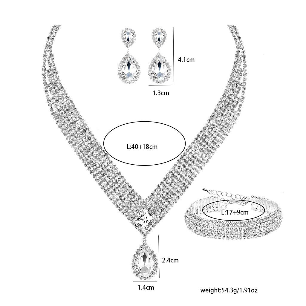 Water Drop Necklace Earring Bracelet Set With Zirconia For Bridal Wedding Dress Accessories