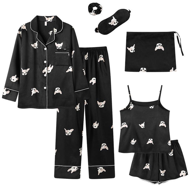 "Korean Striped Women's Seven-Piece Pajama Set for All Seasons"