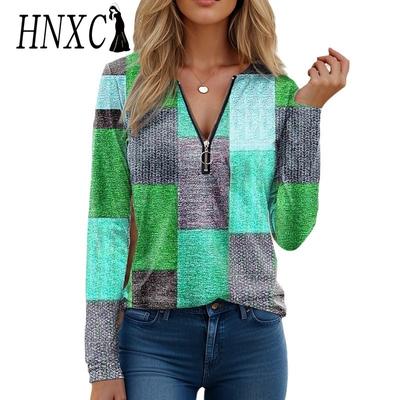 Женская мода осень-зима с длинным рукавом и застежкой-молнией. Свободные футболки и топы с длинными рукавами.