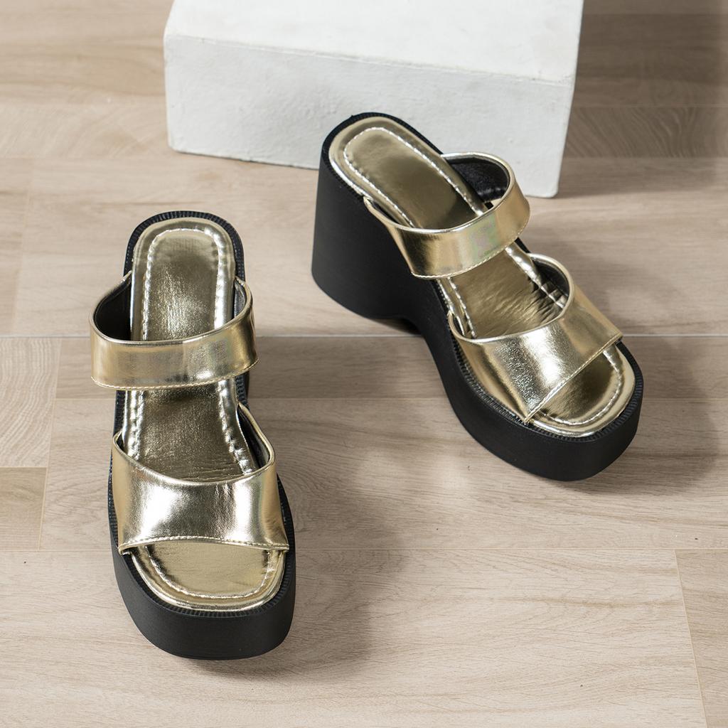 Женские тапочки на платформе, новая летняя модная обувь на танкетке с открытым носком для женщин, повседневные пляжные тапочки на толстой подошве, женские Zapatos