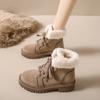 Женские туфли на шнуровке, элегантные, на низком каблуке, женские зимние ботинки на шнурках, с круглым носком, с подкладкой, противоскользящие, удобные, из высококачественного плюша