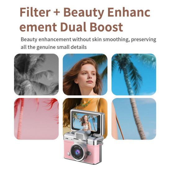 Мини-камера размером с большой палец с откидным экраном, крошечная ретро цифровая камера-брелок с 1,47-дюймовым ЖК-экраном, винтажная