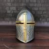 Templar Knight Helmet with Brass Cross, Medieval Crusader, Armor Silver Finish Cosplay Helmet Gift for Husband, Father, Christmas