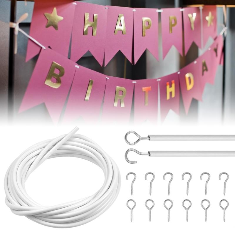 Curtain Wire Set 4 Metre Length Wire With 6 Hooks and 6 Screw Eyes For Net Curtain Hanging Kits Drapery Accessories