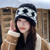 Retro Diamond Pattern Knitted Hat for Women In Autumn and Winter with Wool Jacquard Cold Hat Casual Versatile Large Head Circumference Woolen Hat