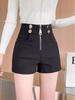 Женские черные весенние шорты с высокой посадкой 2024: Новый корейский стиль, повседневные и универсальные шорты