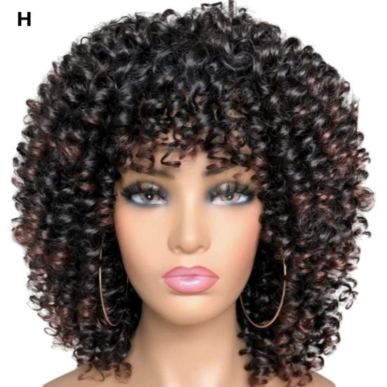 African Women Short Kinky Curly Wigs Silk Hair Natural Look with Bangs High Temperature Wigs Long-Lasting Wear