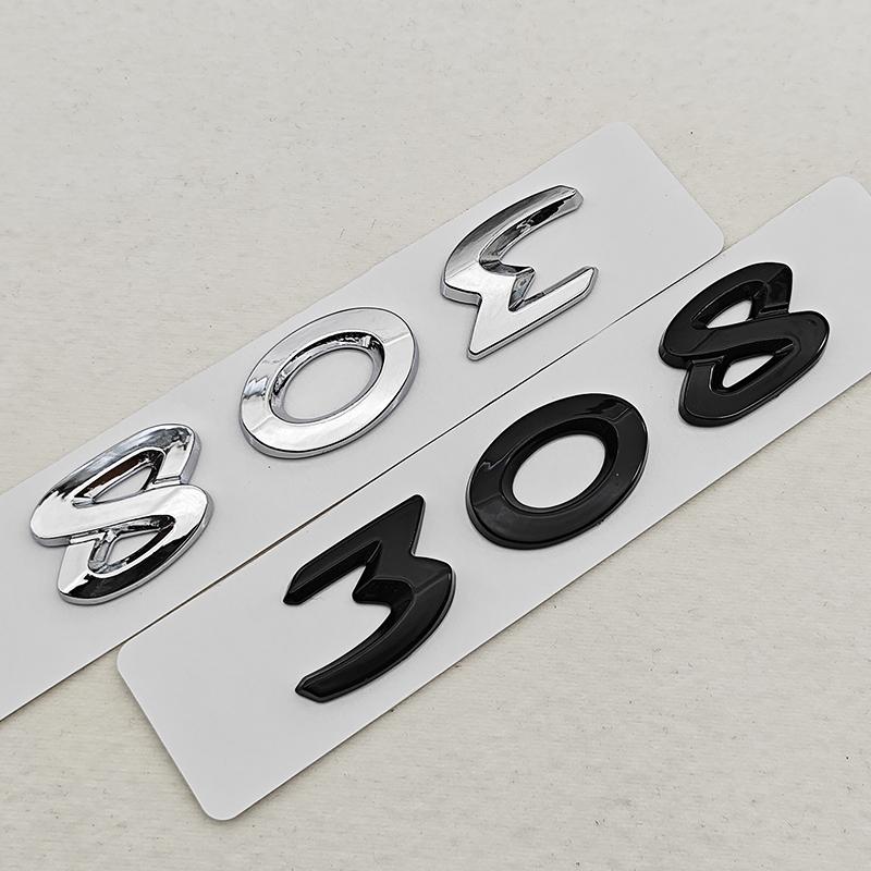 New 3D ABS Chrome Black Car Letters Logo 308 Emblem Sticker Rear Trunk Badge For Peugeot 308 SW GT Line GTI T9 T7 P5 Accessories