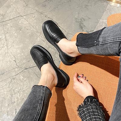 Туфли на плоской подошве из натуральной кожи Yuexinwang для женщин Huizhou, женские туфли из виноградной матери, маленькие кожаные туфли, черные ретро-туфли с квадратным носком, толстая подошва