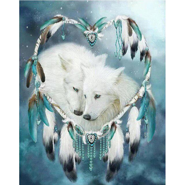 Wolf Animal DIY 5D Diamond Painting Full Round Drill Dreamcatcher Diamond Embroidery Cross Stitch Mosaic Rhinestones Home Decor