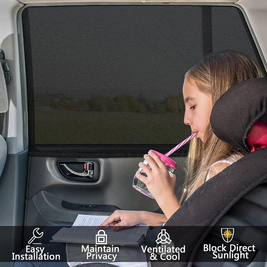Pack of 2 Sun Protection Car Side Window Screen Universal Sun Visor Net for Side Windows Mesh Material Baby Children Pets Darkening Protection Privacy